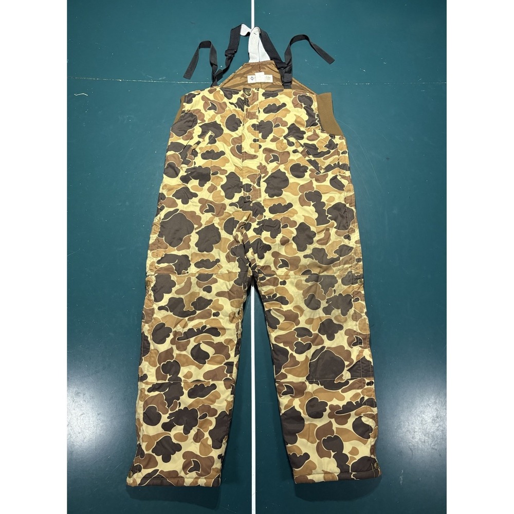 Vintage Columbia Duck Camo Insulated Hunting Bibs Men Large Omni Tech Waterproof
